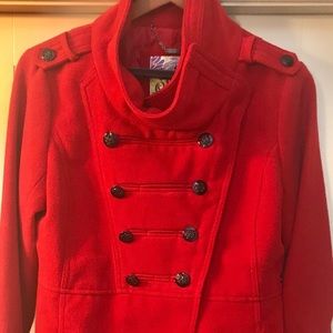 Valentine Red Wool Military Style Coat
